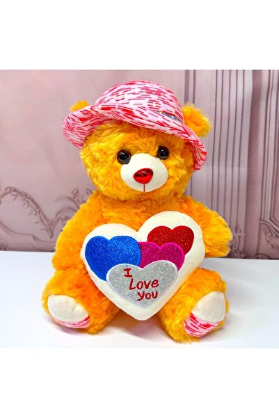velve Αρκουδάκι-πουτίγκα, με σατέν καπέλο και με τύπωμα καρδιά "Σ' αγαπώ", 33...