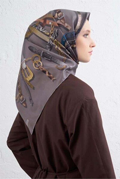 Armine Tivil Saf İpek Eşarp 9422 - 07 Gri Karışık Desen