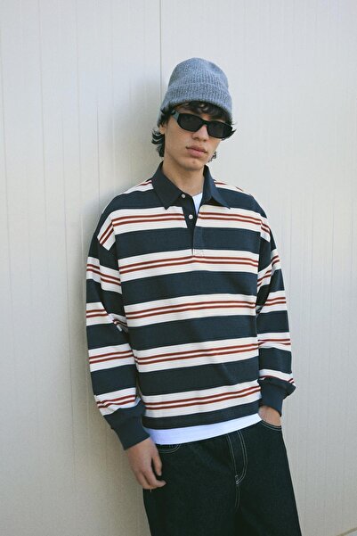 Bershka Çizgili polo sweatshirt