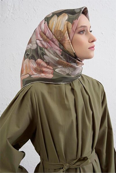 Armine Sura Saf İpek Eşarp 9403 - 80 Yeşil Karışık Desen