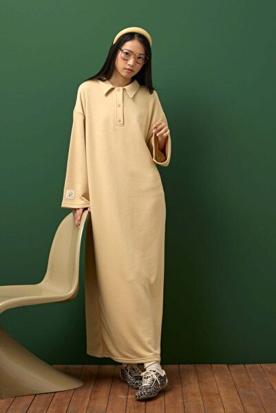 Ceylan Otantik Beige 3 Thread Collar Dress