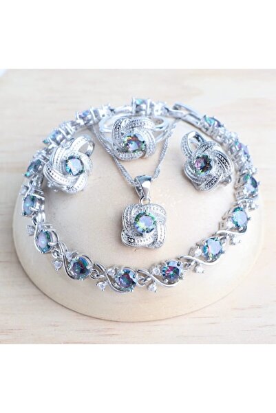 OEM Set bijuterii placate cu argint 925, cu cristale de zirconiu curcubeu