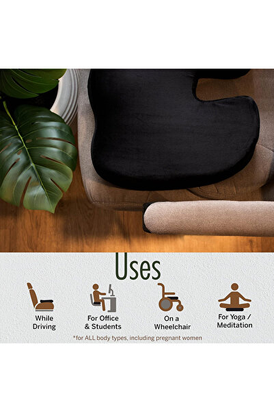 Oscar Contoured Seat Cushion with Memory Foam for Posture Improvement and Back Pain Relief Black