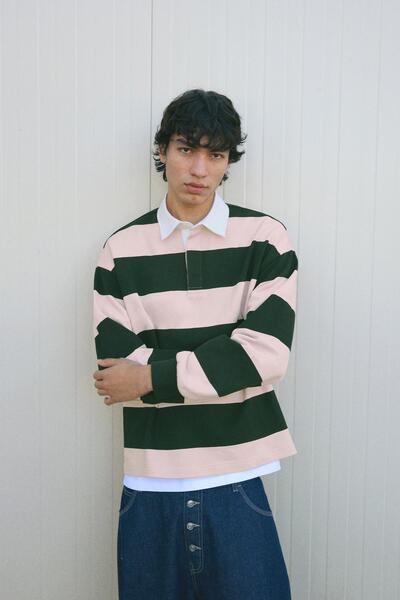 Bershka Çizgili polo sweatshirt