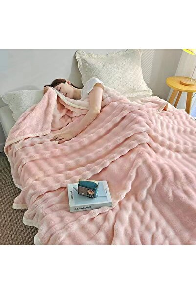 OEM Patura pufoasa pat dublu, din blanita artificiala de iepure, practica, te...