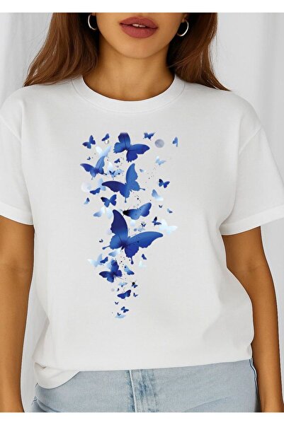 OEM Tricou dama din bumbac 100% Blue Butterflies