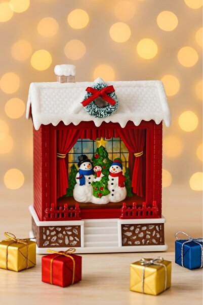 BeySüS Christmas Decoration House-Shaped Spray Snow Globe with Lights and Music