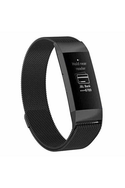 Edman Curea magnetică metalică pentru Fitbit Charge 3 / 4, mărimea L, neagră