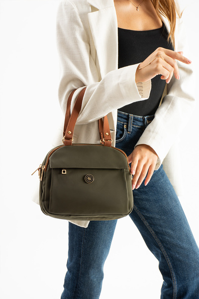 Sanmorris Women's Khaki Satin Soft Faux Leather Adjustable Crossbody Strap Smart Casual Shoulder and Hand Bag