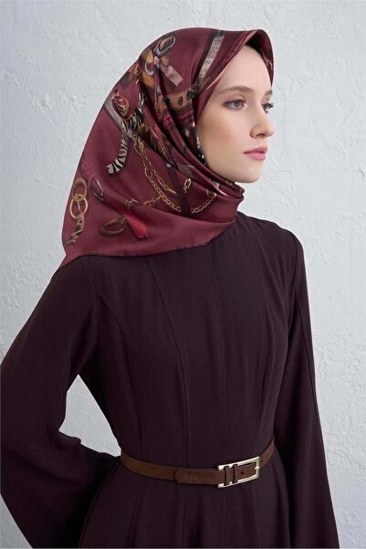 Armine Eșarfă din mătase pură Tivil 9422 - 08 Burgundy cu model mixt