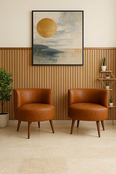 Azra Mobilya Sydney 2 Adet Modern Berjer Tekli Koltuk | Deri Kumaş | Ahşap Ayak | Ofis ve Ev Kullanımı TABA