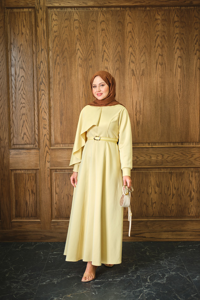 LOCCO Γυναικείο φόρεμα κατάδυσης με σάλι ώμου κίτρινο