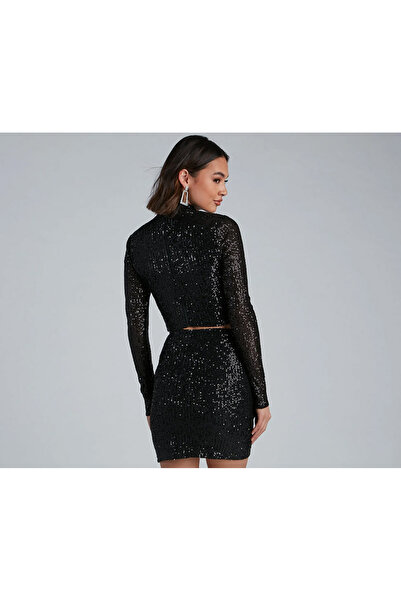 AFR CLOTHES ЖІНОЧИЙ ЧОРНИЙ ВЕЛОСИПЕДНИЙ КОМИР ПАЙЕТ КРОП ТОП