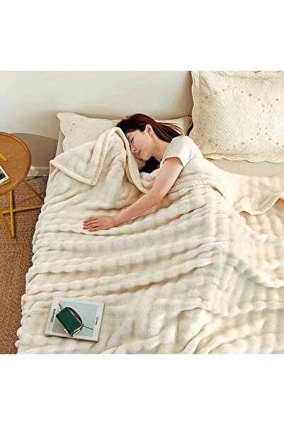 OEM Fluffy blanket for double bed, made of artificial rabbit fur, practical, velvety texture, BL