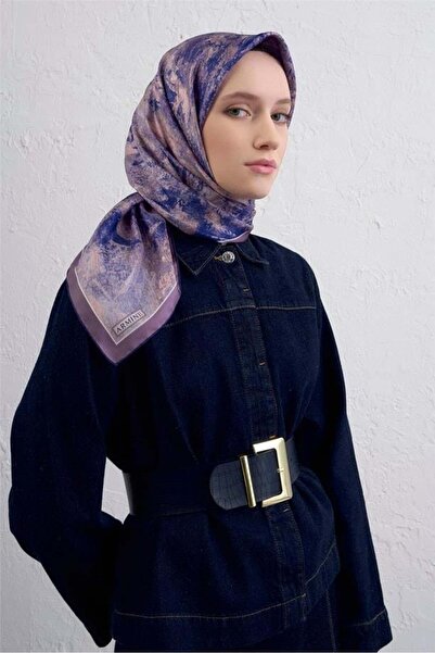 Armine Tivil Saf İpek Eşarp 9433 - 37 Mor Karışık Desen