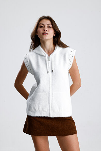 AYMİSS Omuzları taşlı-Kapüşonlu-Fermuarlı yelek