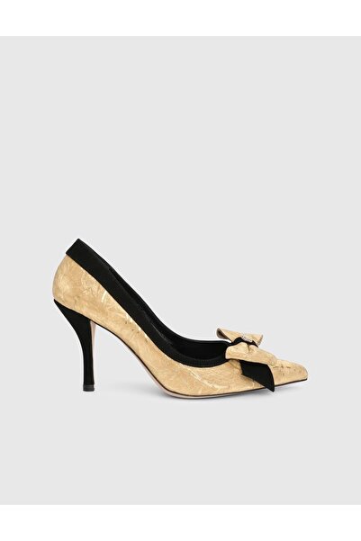 İLVİ Tasita Genuine Leather Fabric Gold Color Women's Heeled Shoes