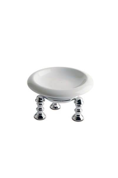 TREESSECI New England Soap Dish, Counter Top - Ceramic/Chrome