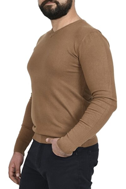 TMK Fashion Light brown V-neck sweater