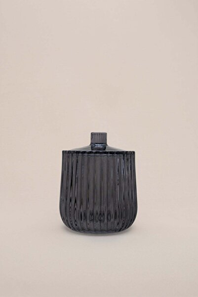 Barine Borcan de baie din sticlă antracit Shadow, suport pentru bumbac