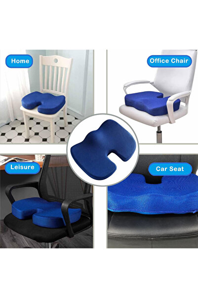 Oscar Contoured Seat Cushion with Memory Foam for Posture Improvement and Back Pain Relief Blue