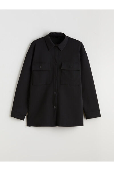 LC Waikiki Jachetă cămașă oversize pentru femei LCW Modest Black W5KE50Z8