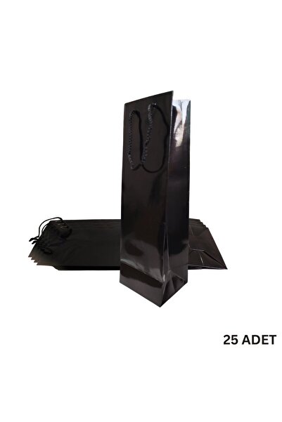 roco paper Şişe Taşıma Çantası, Şişelik, Hediye, Alışveriş, Parti için Karton Çanta, Siyah, 25 Adet,38x12x10 C