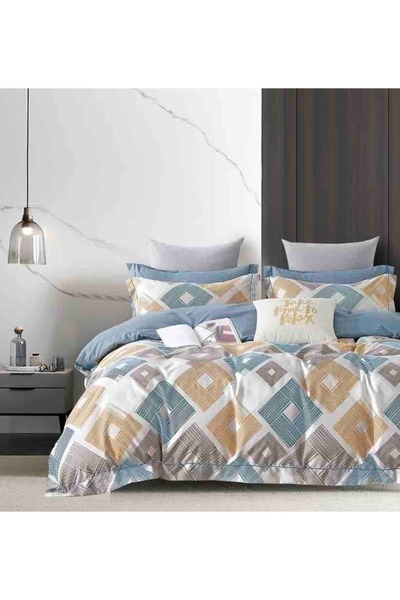 JOJO HOME Bed linen, 4 pieces, 1 person, 155x230cm, fine cotton, Colorful diamonds