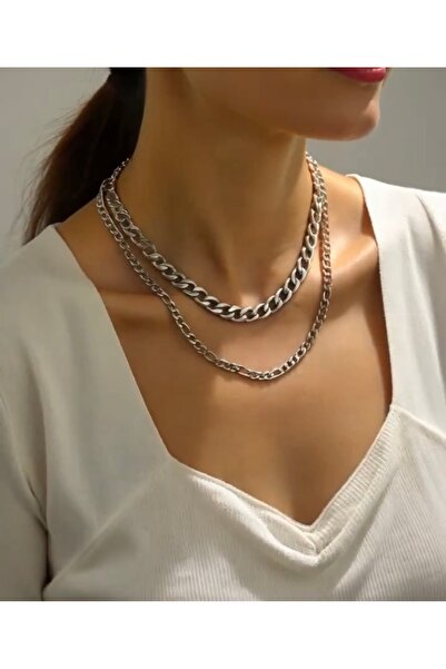 derokas Women's Design 2-Piece Necklace Cuban Chain Steel Non-Tarnish Non-All...