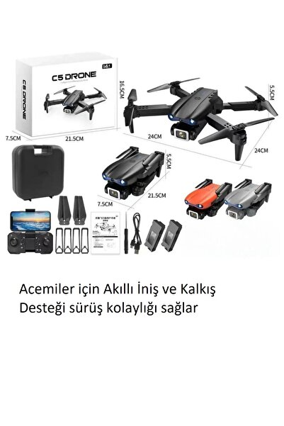 XRY Pro Wi-Fi Drone, HD Kameralı,Acemiler için Akıllı İniş Kalkış Sistemli, 3 Yönlü Engel Algılama