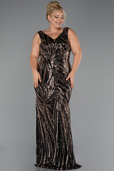 Abiyefon Siyah Kolsuz Boncuklu Uzun Büyük Beden Abiye ABU5189