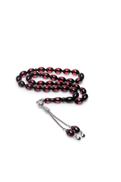 Beyisa Rozariu rotund din metal cu vermele roșii - Pres Kehribar cu ciucuri