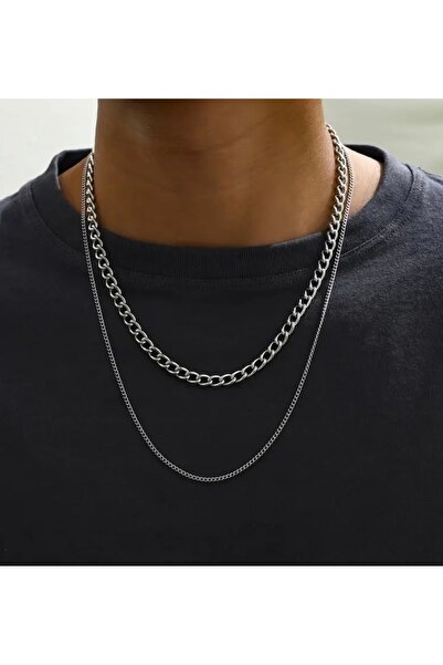 derokas Men's Design Real Steel 2-Piece Necklace Stylish Elegant Non-Tarnish 316 L