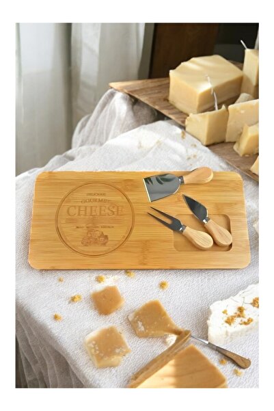 Home Bamboo Cheese Plate Cheese Serving Plate Presentation Board with Knife