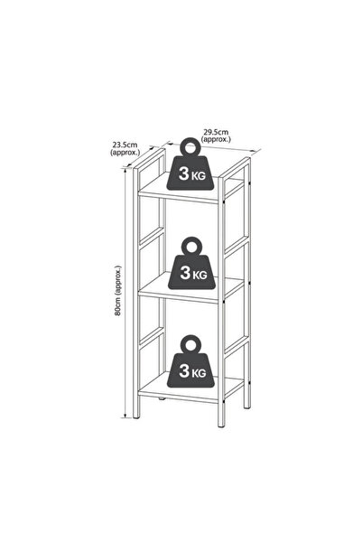 Lumi LUXURY Metal Shelf with 3 MDF Shelves 29.5x23.5x80 cm