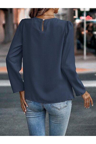 ALPACO Bluză din crep importat cu mâneci lungi și pliată în față pentru femei -COLLECTION