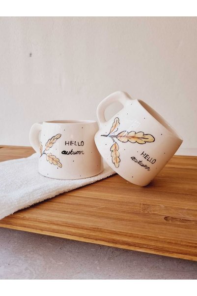 ÖZLEMKAYMAZ Ceramic Autumn Themed Single Person Tea and Coffee Cup 475 Ml. 11X7 cm