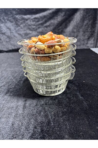 DİBA AVM 6-Piece Cup and Saucer Set Glass Magnolia Dessert Bowl 6-Piece Glass 130 ml