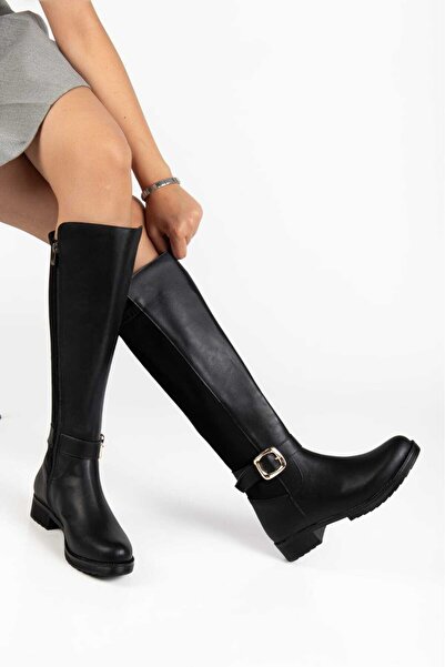 Dubais Shoes Kumaş Dizaltı Çizme Toka Detaylı 1254