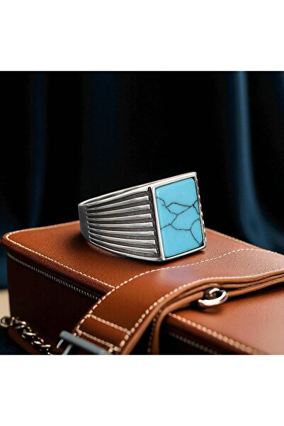 KsrModa Firuze Taşlı 925 Ayar Erkek Gümüş Yüzük