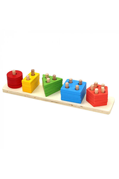 Nurio Wooden Toy - Matching and Stacking 5 Geometric Shapes -