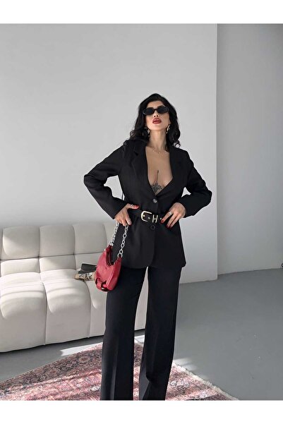 Moda İkra Tie-Up Blazer Jacket Wide Leg Trousers Set