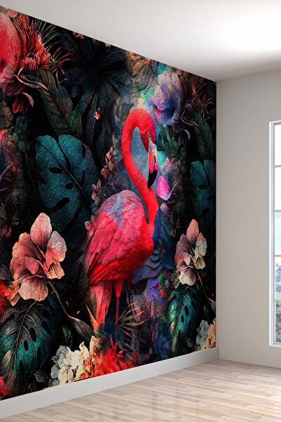 dreamwall Tropikal Flamingo ve Çiçek Desenli Tekstil Duvar Kağıdı