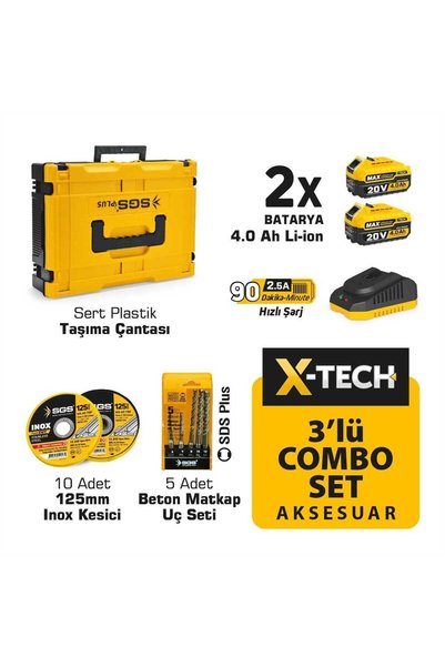 SGS Kömürsüz Akülü Taşlama - Matkap - Kırıcı/delici 3'lü Kombo Set Çantalı SGS-5450