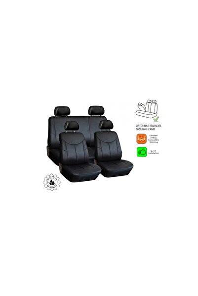 CED AUTO TRADE Universal car seat cover set, black -leather, front-rear, 8 pieces, split seat, Airbag compatible