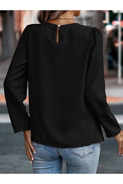 ALPACO Bluză din crep importat cu mâneci lungi și pliată în față pentru femei -COLLECTION