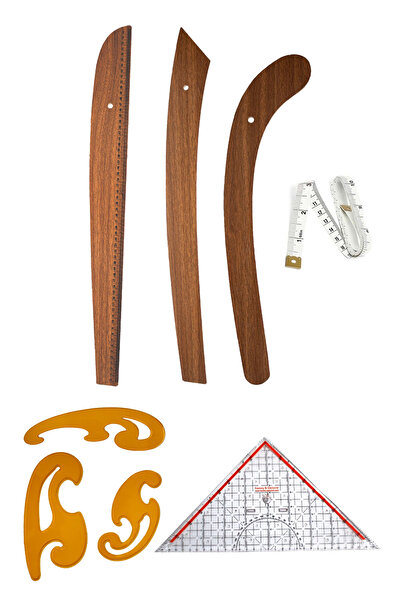 hodbehod 6 Parça Set – 3’lü Modelist Riga Cetvel Seti, Modelist Gönyesi, Pistole Cetvel ve 150 cm Mezura
