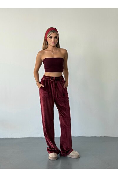 BEJNA Women's Velvet Elastic Waist Palazzo Pants