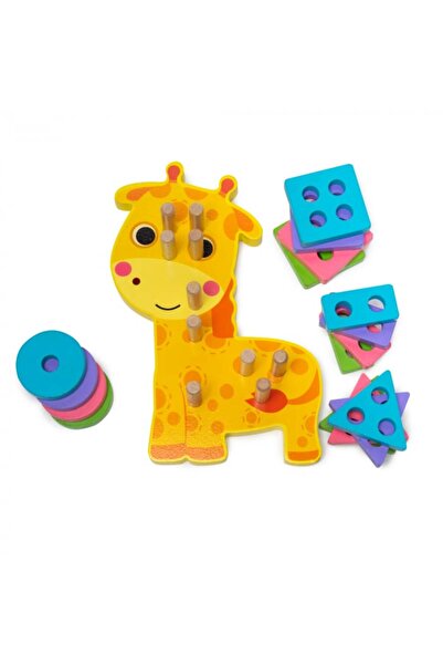 Nurio Jucărie din lemn - 4 forme de potrivit și stivuit - Girafă -