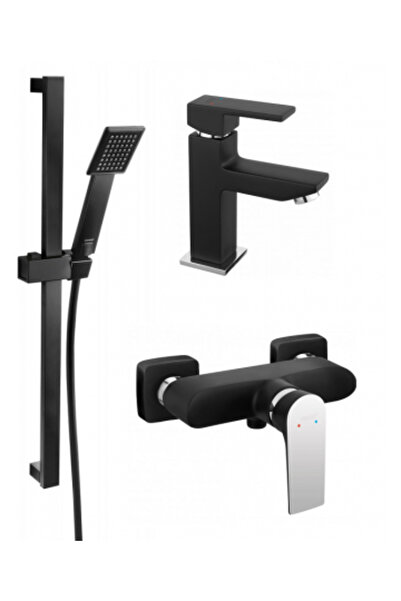 FERRO Pachet 3 in 1 Baterie dus Negru-crom, baterie lavoar Zicco Black si Set Bara Dus 1 Functii Sinus Bla